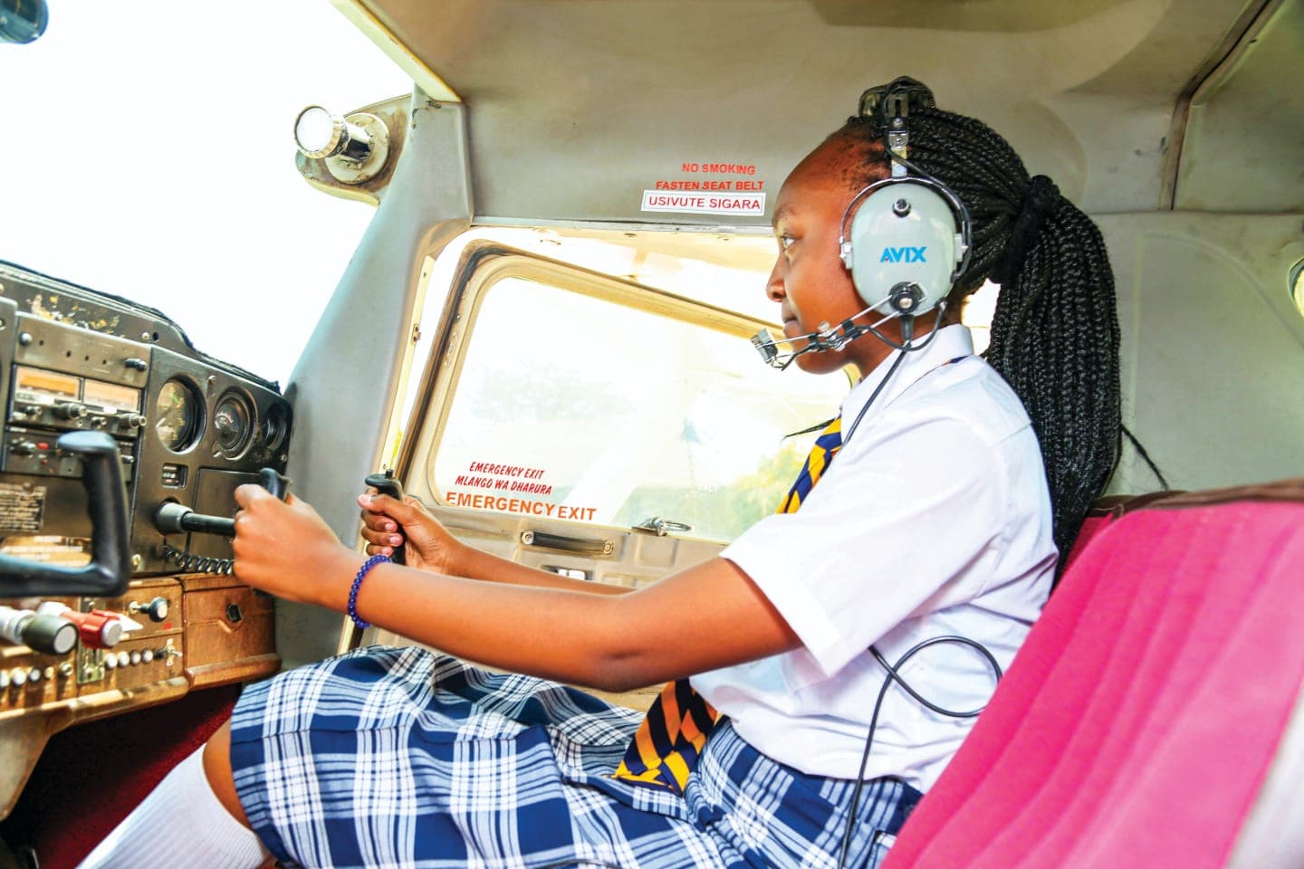 Pioneer students and instructor during aviation training