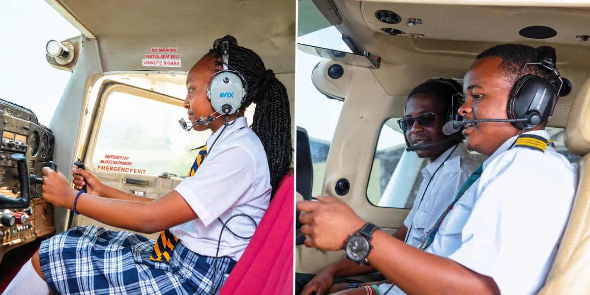 A Pioneer learner exploring aviation in an aircraft cockpit
